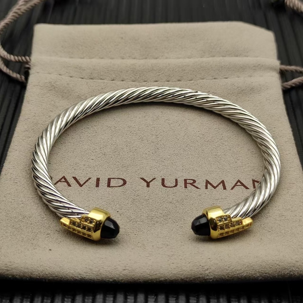 David Yurman Gold-Topped Silver 5-Ring Diamond Bracelet